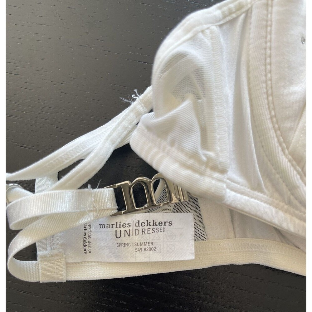 Marlies Dekkers White Little Rhinestone Lace Up Backedmetal Logo Bra 32B - Picture 3 of 4